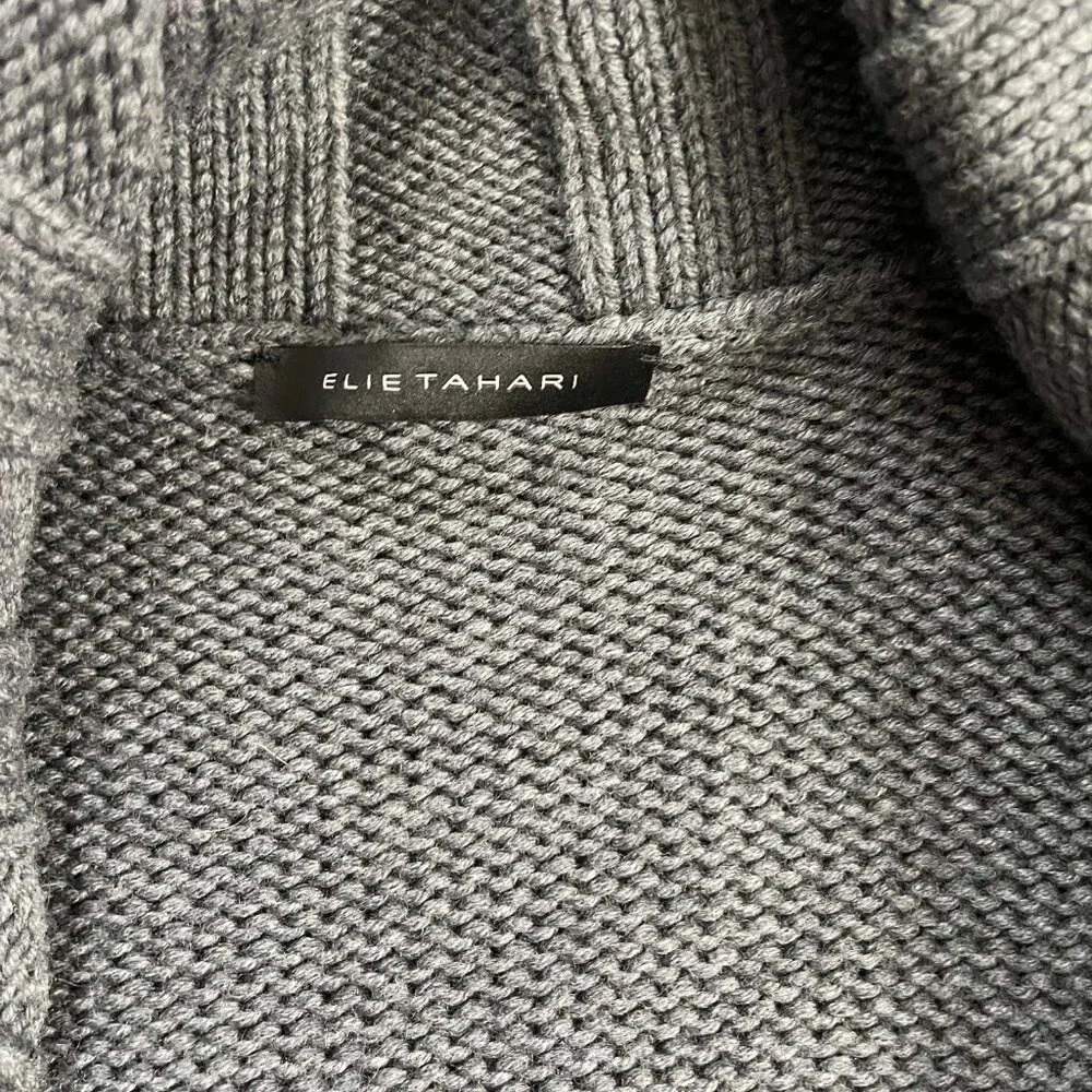 Elie Tahari Double Shawl Collar Midi Balloon Sleeve Cardigan Gray Thick Womens L - Picture 7 of 7